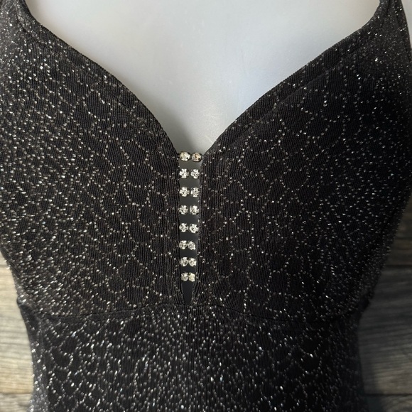 90s Bari Jay Rhinestone Velour Mini Dress Small Black Glitter Whimsigoth Y2K - Picture 10 of 10